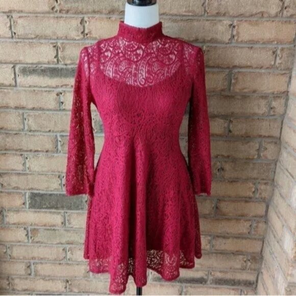 Free People high neck long sleeve lace dress - Picture 1 of 6